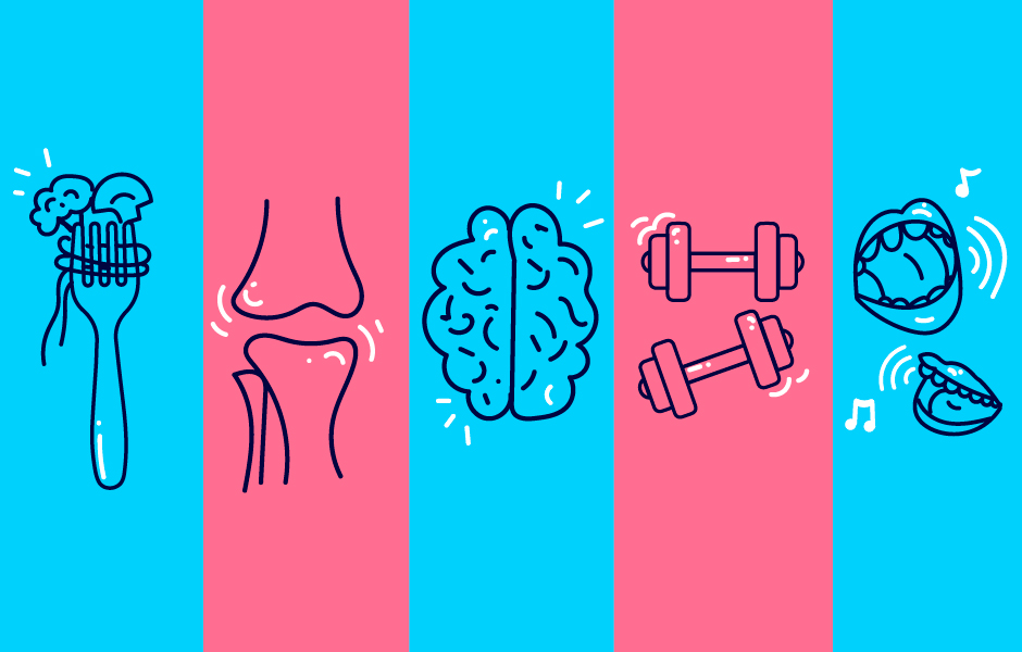 iconos de servicios que se ofrecen nutrición, fisioterapia, psicoterapia, entrenamiento físico y taller de voz